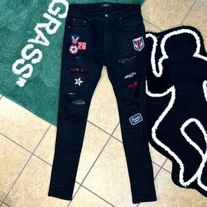 Amiri Distressed Patchwork Skinny Jeans Black